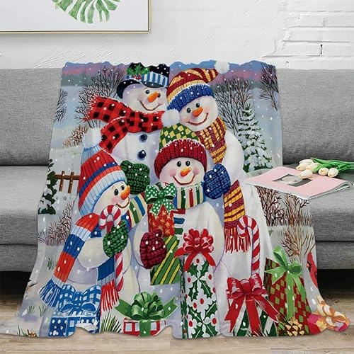 Kuscheldecke Flauschig Weihnachten Decke Sofa Fleecedecke, Warm Weich Wohndecke als Couchdecke Sofadecke Tagesdecke, Wolldecke Flanelldecke für Bett Schlafzimmer Deko 150x200 cm Schneemann