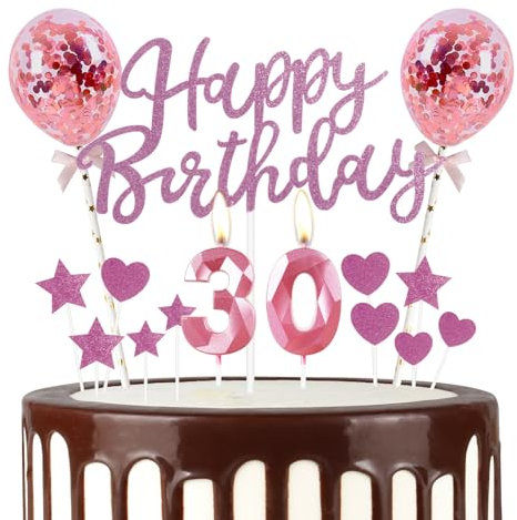 mciskin Pink 30th Birthday Decorations for Women,3D Number 30 Candle for Cake,Pink Cake Toppers for Women,Glitter Happy 30th Birthday Cake Toppers for Party Decorations Supplies