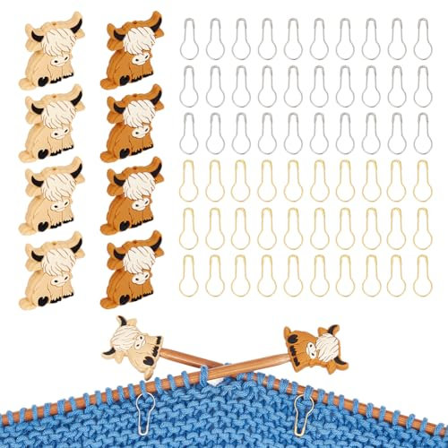 NBEADS 8 Stück Rinderstricknadelstopper, Nadelspitzenschutz Mit 60 Stück Sicherheitsbirnennadeln Birnenförmige Stricknadeln Zum Stricken Häkeln Nähen Heimwerken