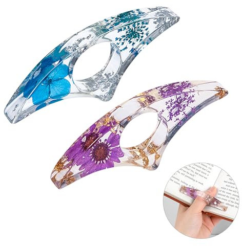 Newellsail Support de Page de Livre de Fleurs Séchées Anneau de Lecture en Résine Marque-pages Faites à la Main Ouvre Livre Accessoires de Lecture 2 Pièces (Bleu et Violet)