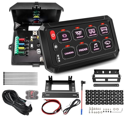 Chelhead Interrupteur de panneau RGB 8Gang Interrupteur à Bascule 12V 24V circuit de contrôle universel système de relais faisceau de fusibles pour voiture camion bateau ATV UTV SUV