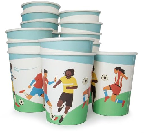 PARTY PARTY 16 Fußball Party Becher, EM Partygeschirr Pappbecher, Fußball Partybecher, Fußballparty Geburtstag Fußball Deko Jungen Mädchen, 220 ml