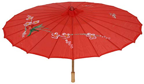 Kuuddker Pattern Red Bamboo 31.5 Dia Oriental Umbrella Parasol