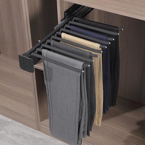 ANXJLEO Hosenbügel Ausziehbarer, Hosenaufhängung Platzsparend, Kleiderstange Ausziehbar mit rutschfeste Beflockung für 10 Hosen, Edelstahl Hosenaufhängung für Kleiderschrank (Schwarze)