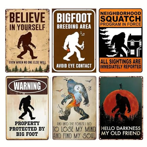 ARVALOLET Vintage Metallplatte Sasquatch, 6er Pack Malerei, 30x40 cm, for Café & Zuhause Dekoration