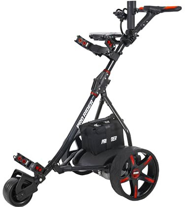 Prorider Electric Golf Trolley Lead Acid 36 Hole Battery Auto Distance Mode 9 Different Speeds Powerful 200W Motor Extra Grip Tubeless Rubberised Tread Tyres and Removable Wheels Accessories Included