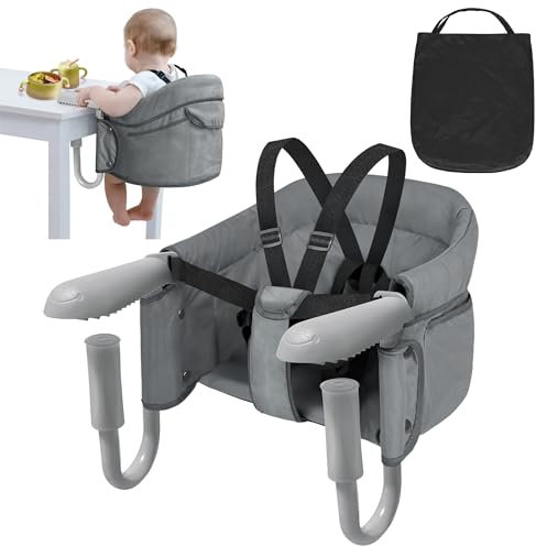 TATIVALO Tischsitz Faltbar Babysitz, Baby Hochstuhl Sitzerhöhung, Kinderstuhl mit Transporttasche, Ideal für zu Hause und Unterwegs, 6-36 Monate, Grau
