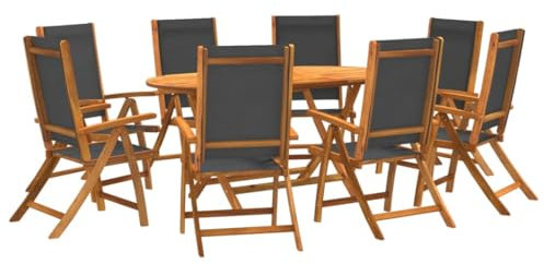 vidaXL Garten Essgruppe 9-TLG., Gartenmöbel Set Tisch 8 Stühle, Lounge Sitzgruppe für Terrasse, Sitzgarnitur Gartengarnitur, Massivholz Akazie Textilene