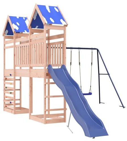 vidaXL Spielturm, Klettergerüst mit Brücke Rutsche Schaukeln Kletterwand, Kinder Kletterturm Spiel-Zubehör für Garten, Holz Spielplatz Spielhaus, Massivholz Douglasie