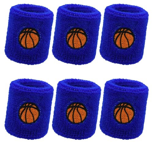 Dokeno 6 Stück Schweißband Handgelenk Sport, Baumwolle Frottee Armbänder, Fitness Schweißbänder Handgelenk, für Kinder 3-12 Jahre, Unisex, Blau, 6 x 5 cm, für Basketball, Tennis, Yoga, Laufen