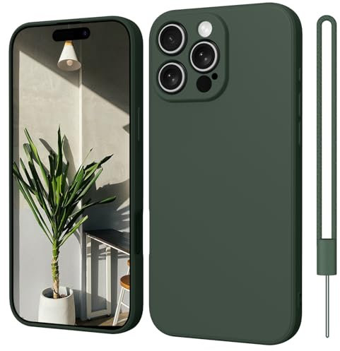 ElestBela iPhone 16 Pro Max Hülle Silikon Case, Ultra Dünn Slim mit Microfiber, Kratzfeste Rundumschutz Case Schutzhülle für iPhone 16 Pro Max 6.1'' Dunkel Grün