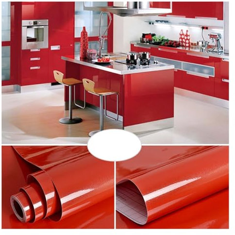 Kitchen Wallpaper Old Cabinet Renovation Sticker Kitchen Stove Tabletop Oil Proof Film Self Adhesive Waterproof Solid Color Bright Paint Wallpaper(Red,8mx40cm)