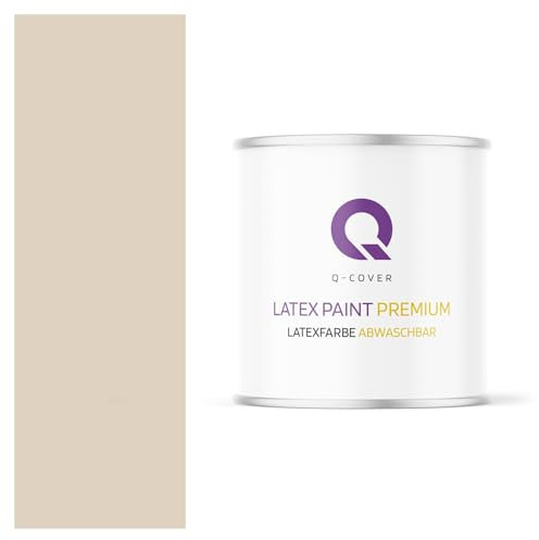 Q-COVER Latexfarbe Abwaschbar 2L (ca.14m2) Hellbeige Farbton Innenfarbe Wandfarbe Deckenfarbe Klasse 2 Mattfarbe Für Allergiker Scheuerfest Geruchlos Frei Von Voc