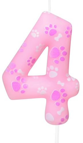 Cxryrzhe 4th Birthday Candle Dog Paw Number 4 Candle Dog Paw Cake Decoration Birthday Party Supplies Pink Dog Paw Print Themed Cake Topper Decorations for Kids Boy Girl Party Decor Supplies