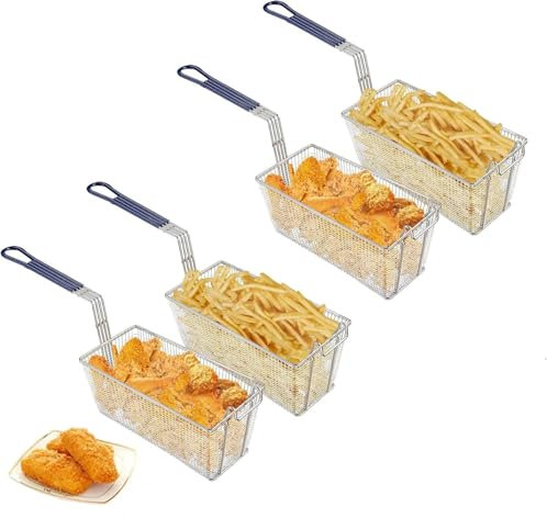 4 cestas de repuesto para freidora, solo cesta de patatas fritas comercial, 13 x 6 x 6 pulgadas, mango antideslizante industrial, construcción de hierro chapado en níquel resistente, cocina de