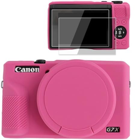 VOVMOEYA Camera Case For Canon Powershot G7 X Mark III with 2 Screen Protectors, G7X III G7XIII G7X3 Silicone Case, Soft Protective Lightweight, Detachable Lens Cover, Barbie Pink