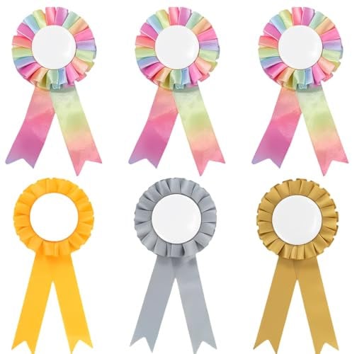 EIHI 6 PCS Hobby Horse Zubehör, Pferde Rosetten für Gewinner, Schleifen in Gold, Silber und Regenbogen für Holzpferd