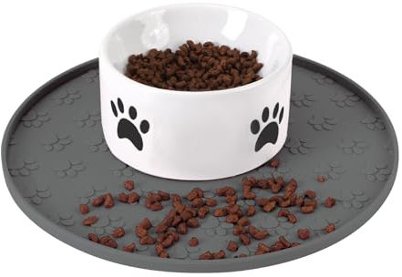 Silicone Pet Food Mat - Waterproof Dog Food Bowl Mat Cat Feeding Mat Thicker Pet Placemat Eating Mat with High Lip to Prevent Spills, Dog & Cat Water Bowl Mat for Messy Drinkers to Protect Floors，Gray