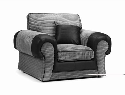 Tango Kingsize Jumbo Cord Sofa Range – Armchair - Luxurious Living Room Furniture (GREY/BLACK, Armchair)