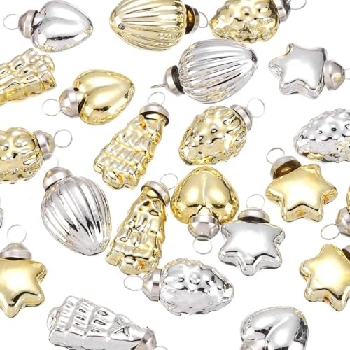 QUARKZMAN 25pcs Adornos de Navidad de Vidrio Dorado Plateado Decoraciones de Árbol de Navidad de 1-1.5 Adornos de Navidad Vintage para Árbol de Navidad, Halloween, Eventos y Bodas