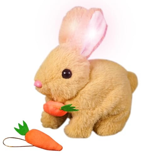 KUWUNG Interactive Rabbit Toy with Carrot, Pet Hopping Bunny with Light, Plush Rabbit Toy that jumps, Makes Noises and Whose Ears and Nose Move, Electronic Pet Rabbit for Children
