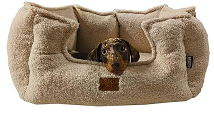 GoldenDog Kazik Hundebett aus Boucle-Stoff für kleine und mittelgroße Hunde, waschbares Katzenbett, Hundekissen aus dickem, flauschigem Stoff, kratzfestes Schaumstoff-Hundebett, S