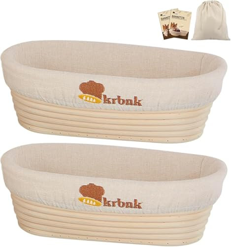 Gärkörbchen Set inkl. 9'' Round Gärkorb & 10'' Oval gärkorb Zum Brotbacken Set, Brotkorb Mit Waschbarem Leineneinsatz, Das perfekte Brot backen Zubehör Gärkorb für Professionelle und Häusliche Bäcker