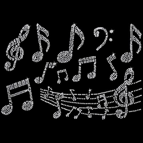 FINGERINSPIRE 5 Sheet Music Notes Rhinestone Iron on Transfers Glitter Crystal Music Note Pattern Rhinestone Patches Hotfix Rhinestone Clothes Music Theme Iron on Patches for Clothes Dress DIY Crafts