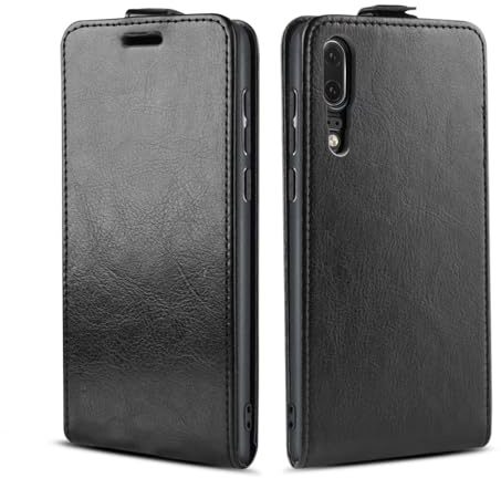 LBH Handy Hülle für Huawei P20 mit Kartenfach Vertical Flip Magnet Cover Case Flip Klapphülle Magnetverschluss Schwarz
