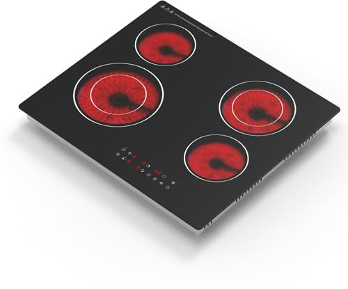 Gveyajo 60cm Built-in Electric Hob, 4 Zone Ceramic Glass Cooker 6300W with Touch Control, Timer & Child Lock, Black Easy-Clean Surface, Suitable for All Cookware, Hardwired