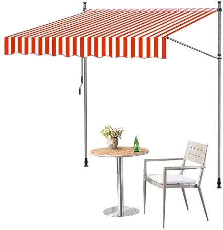 Hoiweqr Klemmmarkise Balkon Sonnenmarkise Einziehbar Manuell Handkurbel Höhenverstellbar UV-beständig, Markise für Terrasse, Sichtschutz Sonnenschutz Windschutz und Wasserfest(Red-White,250x120cm)