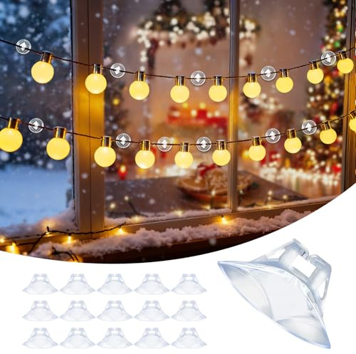 Isisyu Christmas Lights Suction Cup Hooks, 60 Pcs Window Suction Hooks with Strong Suction, Transparent PVC, Reusable, Removable, Heavy Duty Suckers for Window Glass Mirror Bathroom Kitchen