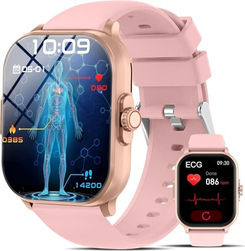 2026 Neu Smartwatch Damen mit EKG blutdruckmessung Gesundheitsuhr 2.01Smart Watch/ΒΙυtdrυck Uhr/HRV/Harnsäure/Telefonfunktion/24H Herzfrequenz/SpO2/Apnoe/Schlafmonitor woman Smartuhr für Android/iOS