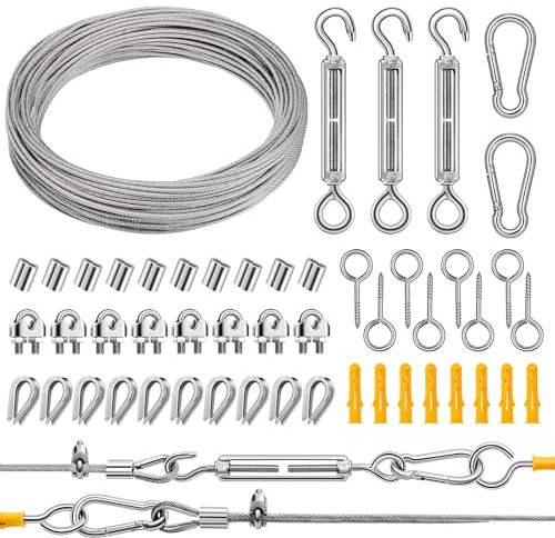 3mm 20m Drahtseil Set,Für String Light Suspension,Kletterpflanzen,Garten