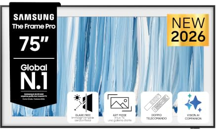 Samsung Smart TV 75 QE75LS03HWUXZT The Frame Pro Neo QLED 4K, Glare Free, HDR10+, Dolby Atmos, Art Mode, Modern Frame Design, Wireless One Connect, Vision AI, Alexa, PACCHETTO INTRATTENIMENTO, 2026