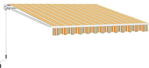 Outsunny Toldo Manual Retráctil 300x250 cm Toldo para Balcón con Manivela de Metal Impermeable y Anti-UV Toldo Enrollable de Exterior para Jardín Terraza Ventanas Amarillo y Blanco