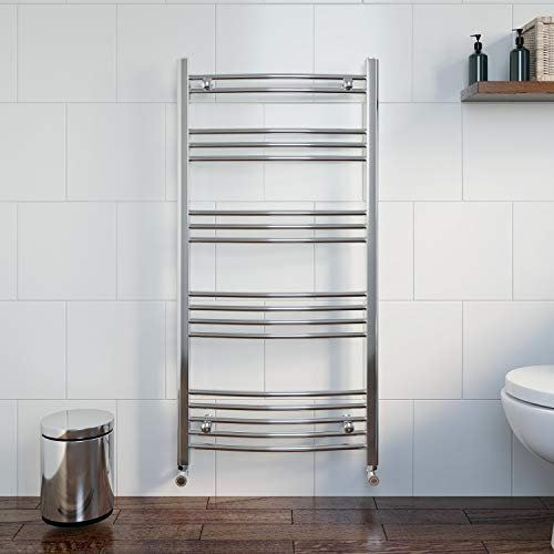 DuraTherm® 1200 x 600mm Curved Heated Towel Rail Radiator Modern Central Heating Bathroom Warmer Wall Mounted Ladder Rad, Polished Chrome