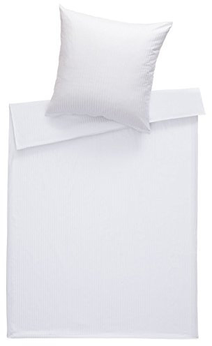 Bettwaesche-mit-Stil Mako Satin Damast Bettwäsche Streifen 8mm weiß in vielen Größen (weiß, 155cm x 220cm + 80cm x 80cm)