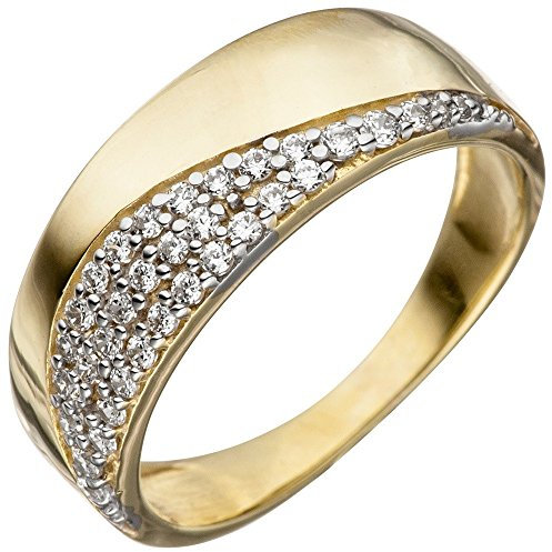 Ring Damenring mit Zirkonia weiß 333 Gold Gelbgold teilrhodiniert Fingerring, Ringgröße:Innenumfang 54mm ~ Ø17.2mm
