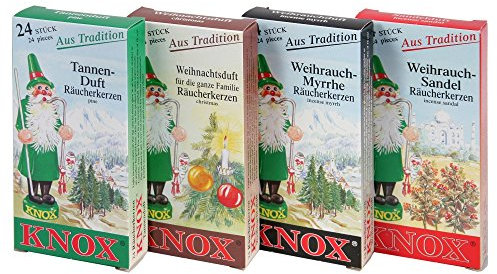 Knox Räucherkerzen 4er Set - Tradition - Düfte: Tanne, Weihnachtsduft, Weihrauch Myrrhe, Sandel - Menge: 96 - Made in Germany