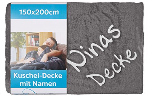 Wolimbo Kuscheldecke mit Namen - 200 x 150cm - anthrazit - für Erwachsene und Kinder - Wohndecke Sofadecke nach Wunsch Bestickt
