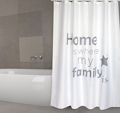 MSV Rideau de Douche Polyester Home 180x200cm QUALITÉ Premium Gris & Blanc - Anneaux Inclus