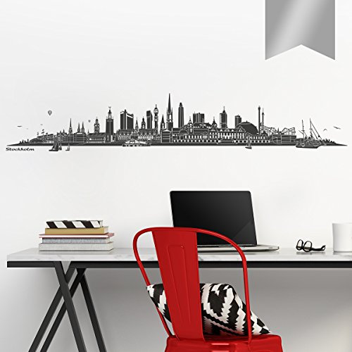 WANDKINGS Wandtattoo - Skyline Stockholm - 140 x 24 cm - Silber - Wähle aus 6 Größen & 35 Farben