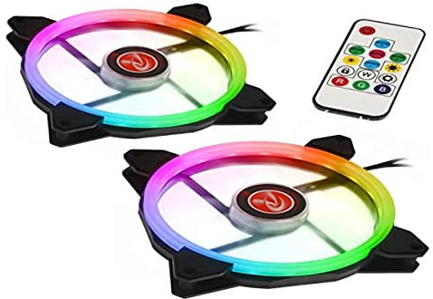Raijintek Iris 14 2er-Set PC Gehäuselüfter 140mm Lüfter RGB LED, PC RGB Lüfter 140mm PWM, Gehäuse Kühler PC PWM, RGB Controller
