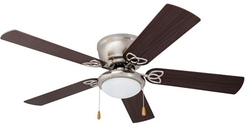 Prominence Home Benton Traditional 52 Inch Ceiling Fan with Light, LED Flush Mount Ceiling Fan, Indoor Fan with 5 Blades, Brown Walnut and Brown Maple Blade Finish Options, Brushed Nickel (51428-01)