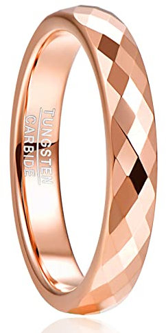 NUNCAD Rose Gold Men's Tungsten Wedding Ring Diamond Pattern Surface Polished Finish Comfort Fit Size S