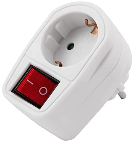 MC Power Steckdosenadapter mit Schalter | 2-poliger AN/AUS, 230V/3.500W | Schutzkontakt-Zwischenstecker, Gerätetrennung vom Stromnetz