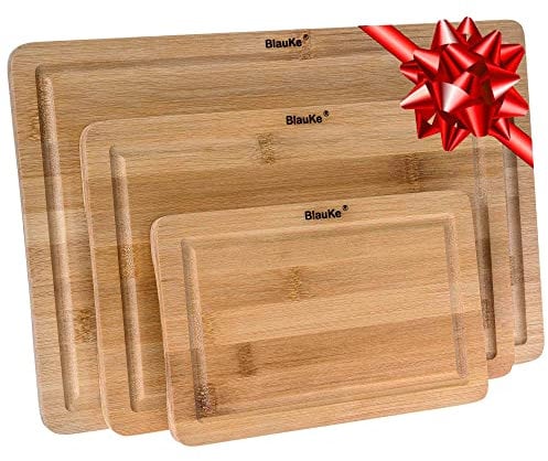 Planche à Découper en Bambou 3 Tailles (S, M, L) – Ensemble de Planches à Découper en Bois de Bamboo – Planches à Découper pour Cuisine Avec Rainure de Jus et Poignées – Plateau de Service en Bambou