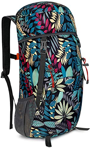 G4Free 40L Faltbarer Rucksack, Wanderrucksäcke Ultraleicht | Wasserdichter Trekkingrucksack Daypack Damen Herren für Outdoor Wandern Camping Reisen,Ahornblatt Blau