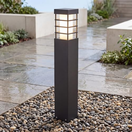 Licht-Erlebnisse Schwarze Stehlampe außen 50 cm IP54 wetterfest eckig E27 Wegeleuchte Garten Terrasse BERINGEN